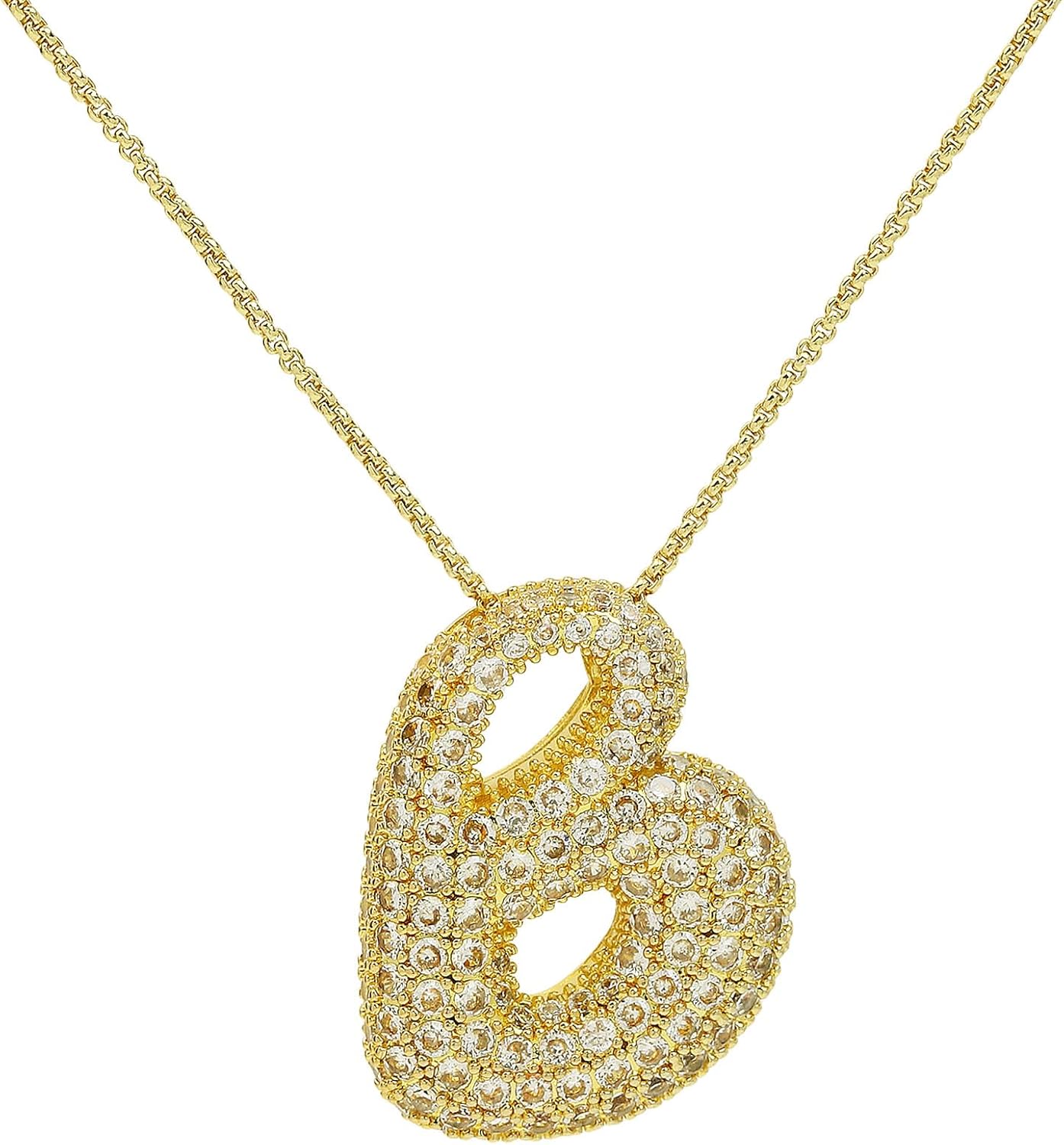 LIU JUN Bubble Letter Necklace Gold For Women, Cubic Zirconia Balloon Initial Alphabet Pendant 18k Gold Plated Dainty Statement Gift Jewelry