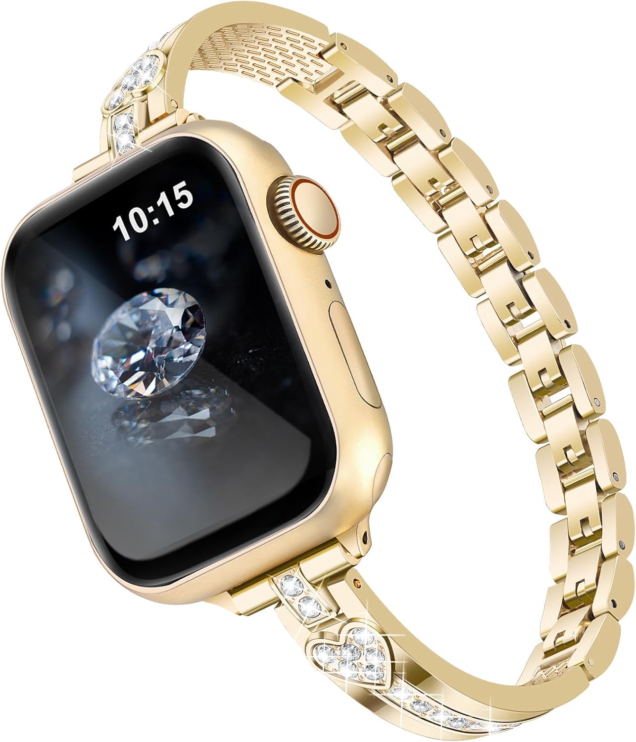 MOFREE Bling Diamond Band Compatible with Apple Watch Bands Women 38mm 40mm 41mm 42mm 44mm 45mm 46mm 49mm Series 10 9 8 7 6 5 4 3 2 1 SE,Sparkle Love Heart Dressy Bracelet Metal Strap for iWatch Band