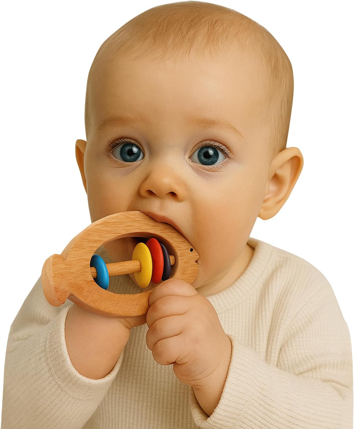 Shumee Wooden Fish Rattle Rings and Teethers for Infants | Sensory Toy | 100% Safe, Natural & Eco-Friendly | 6 Months+