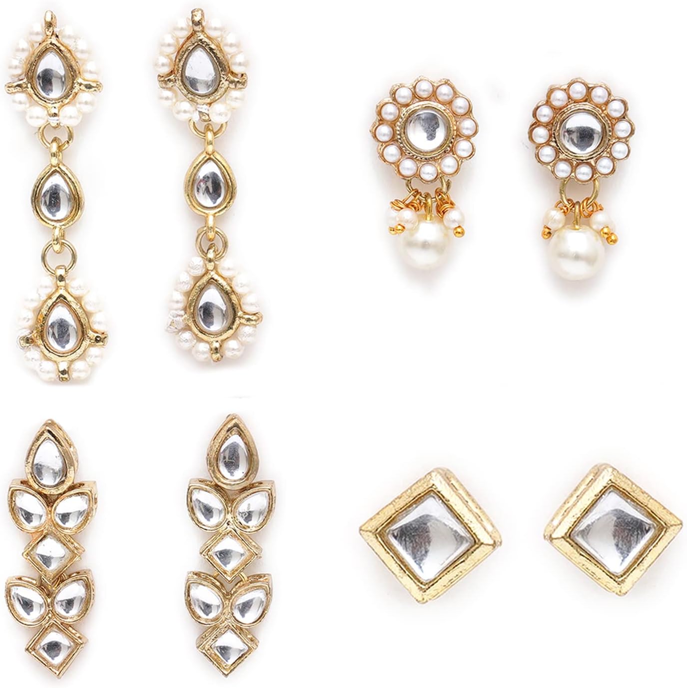 KaratcartSet of 4 Handcrafted Kundan Earrings Combo for Women (33010387), Free, Metal, Kundan