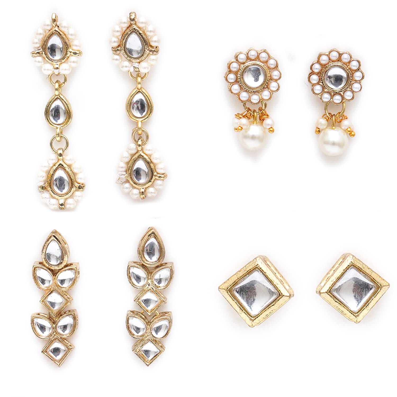 KaratcartSet of 4 Handcrafted Kundan Earrings Combo for Women (33010387), Free, Metal, Kundan