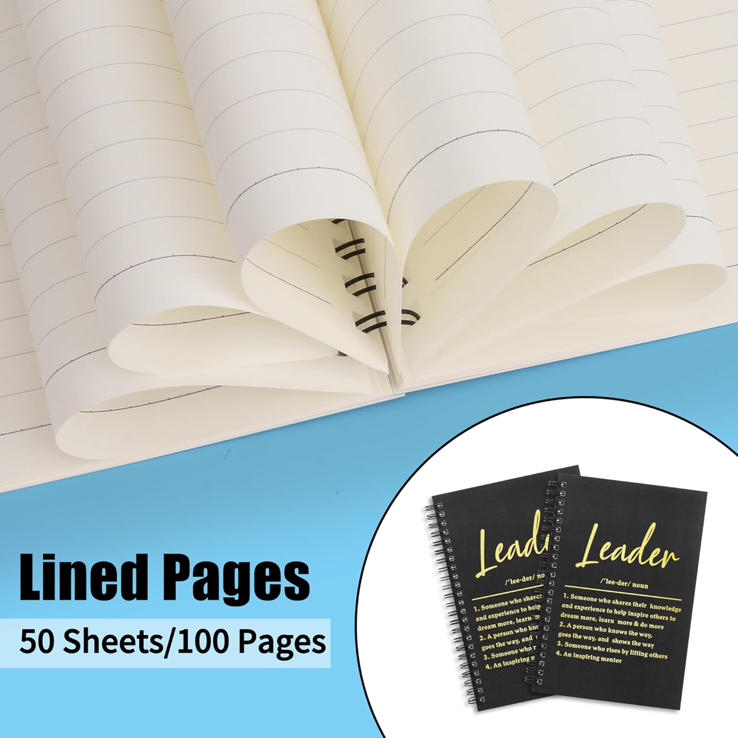 Leader Gift Spiral Journal Leader Definition Gift Boss Appreciation 2Pcs Lined Spiral Notebook Mentor Gift Boss Journal Notebook for Women Men (Spiral-2Pcs Leader black) - Image 3