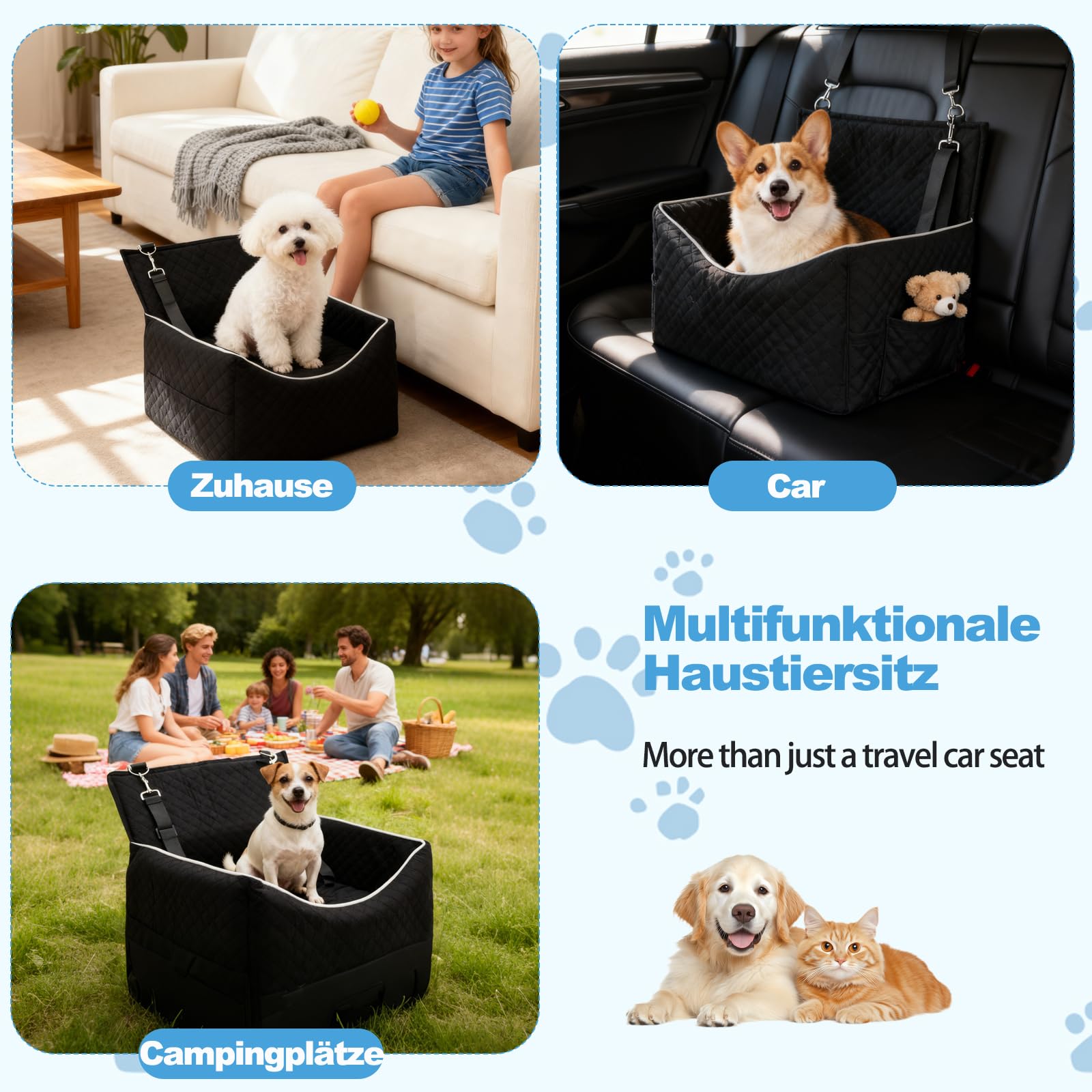 Asiento de Coche para Perros pequeños y medianos con Acolchado Grueso, Asiento Elevado para Perros de Menos de 15 kg, Asiento de Viaje para Perros extraíble y Lavable con 2 Cinturones de Seguridad