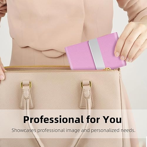 Miniatura 2 de Tarjetero de visita con piel sintética de alta calidad, acero inoxidable para hombres y mujeres, rosado (A - Pink), Minimalista