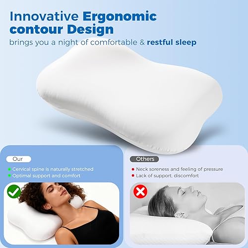 Miniatura 6 de Almohada cervical para el cuello para aliviar el dolor, almohada de espuma viscoelástica sin olor para dormir, almohada ergonómica de contorno