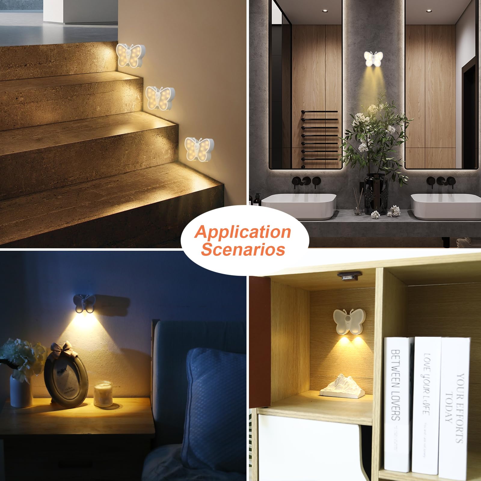 LED Nachtlicht mit Bewegungsmelder,USB Wiederaufladbar Nachtlampe mit 3 Farbmodi,Nachtlicht Dimmbar für Flur, Treppe, Toilette, Bad, Kinderzimmer (4)