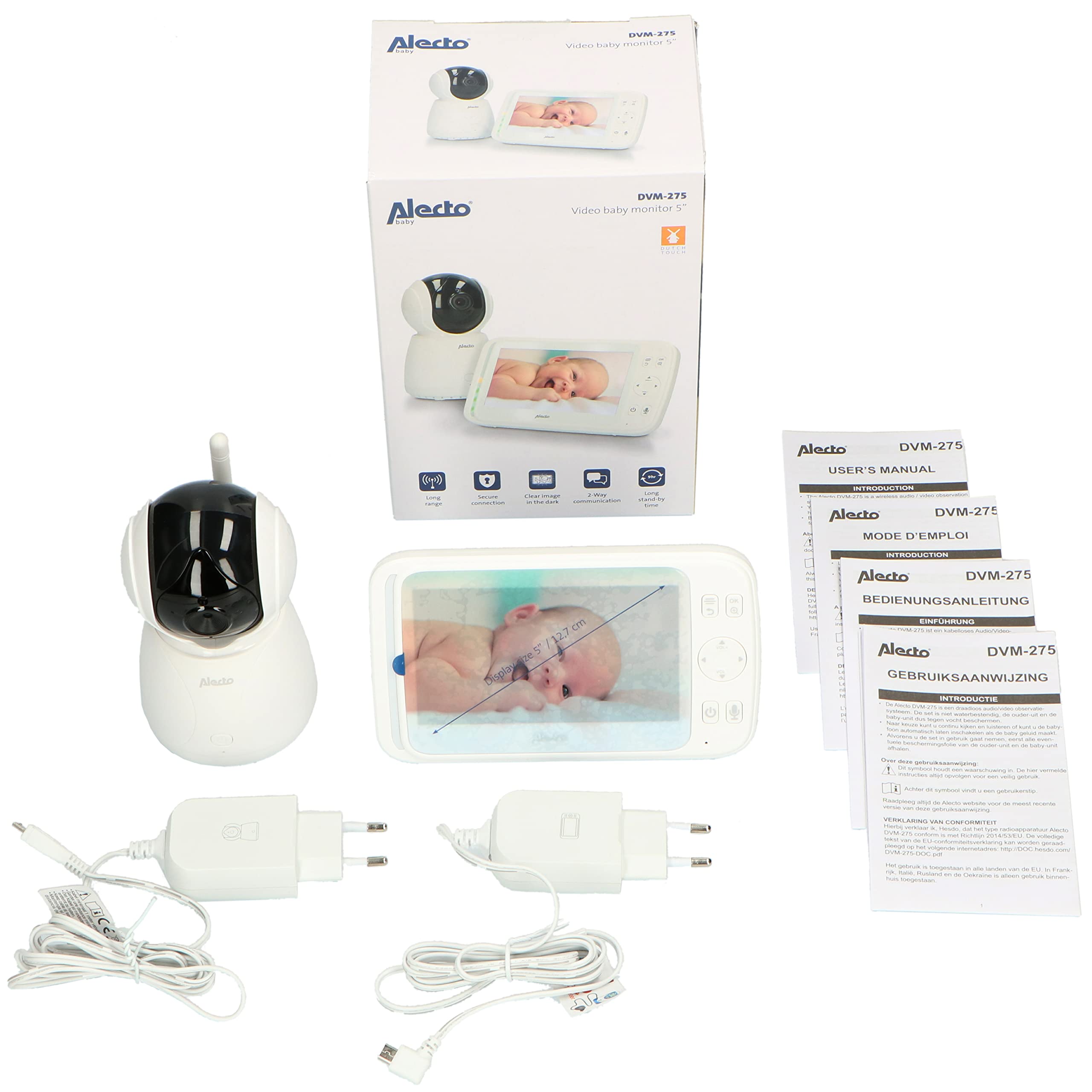 Alecto DVM-275 - Vigilabebés con cámara y Pantalla en Color de 5", Blanco