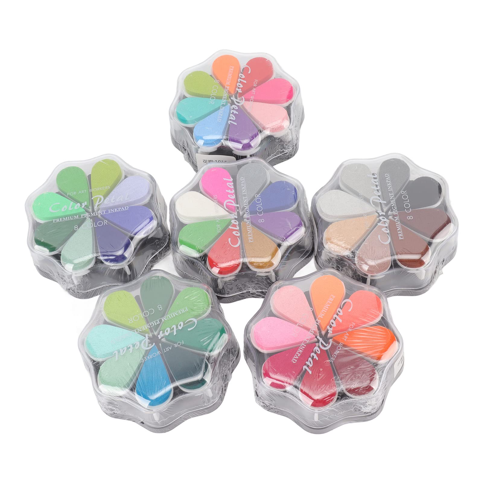 KKPLZZ Almohadilla de Tinta Lavable, 6 uds., Forma de Pétalo, 48 Colores, Almohadilla para Sello de Goma DIY de Metal para Perros, Huella Dactilar de bebé