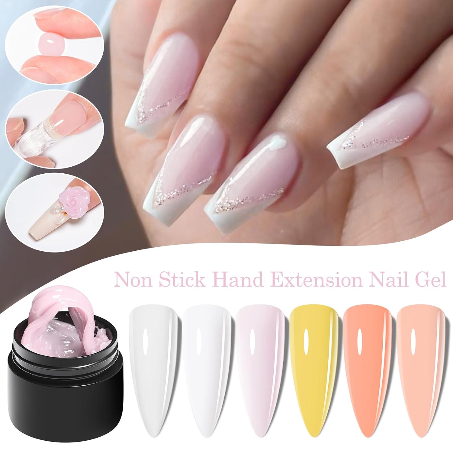 MTSSII 3D Nail Art Gel Clear White Solid Builder Gel for Nails Non-Stick Hand Sculpture Hard Gels Yellow Nude Nail Polish Home Manicure DIY for Women