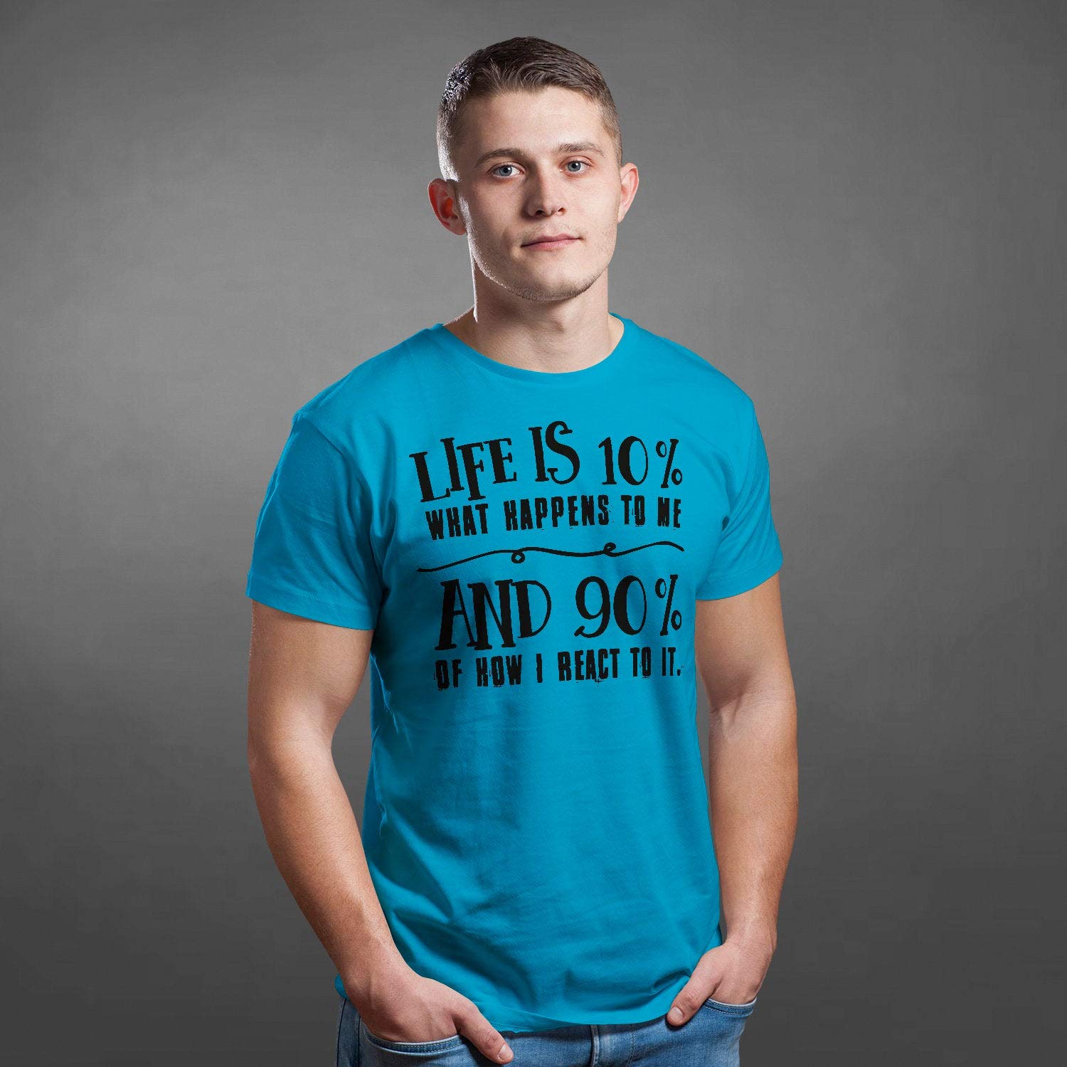 Life is 10% Camiseta con Frase Unisex – Personalizado Inspirador Hombre Camiseta – Positive Motivational tee con Saying Motivation Slogan Gris Gris XXL