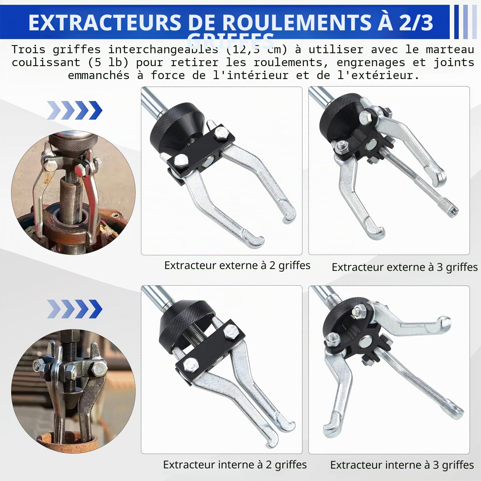 FreeTec 9-en-1 Extracteurs à Marteau à Inertie, Extracteur de Moyeu de Roue Avant et Arrière, 2/3 Mors Arrache Roulement à Inertie Interne et Externe, Arrache Bosse Carrosserie pour Réparation Auto