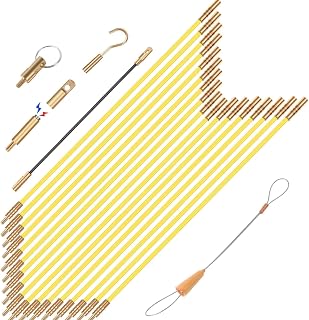 23.8FT Fiberglass Running Electrical Wire Cable Glow Rods Wire Pulling, Fish Rods Electrical Kit with 6 Different Attachments and Fish Tape Wire Puller Kit (Yellow)