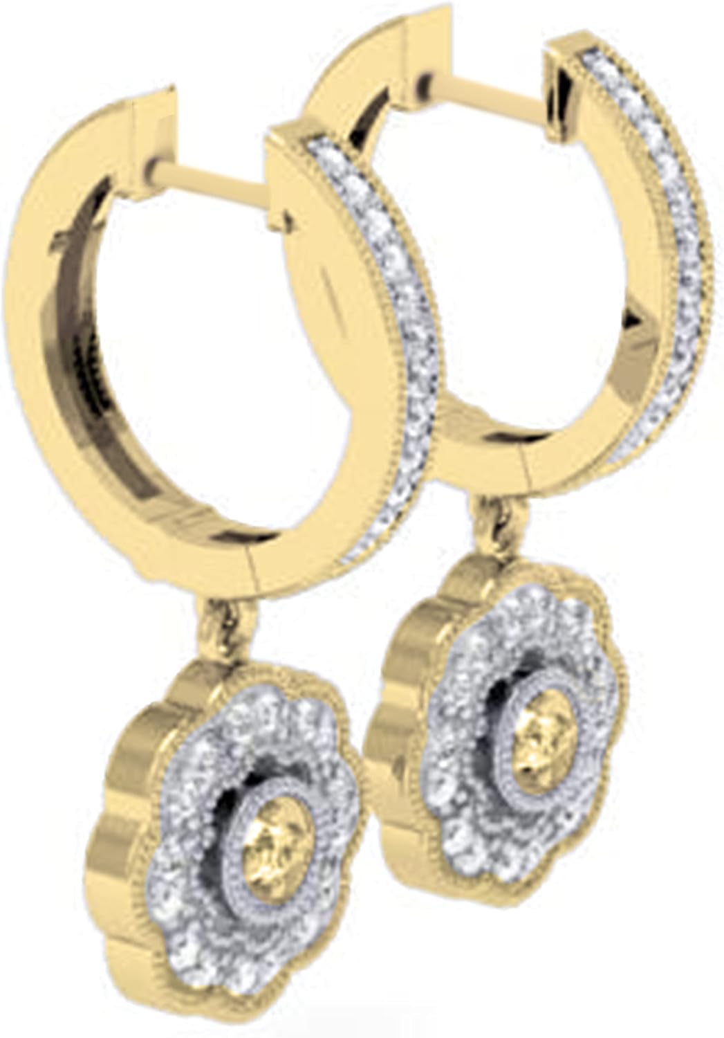 Dazzlingrock Collection 0.4tw Round Lab Grown White Diamond Vintage-Inspired Floral Drop & Dangle Earrings For Her, Available in 10K/14K/18K Solid Gold & 925 Sterling Silver