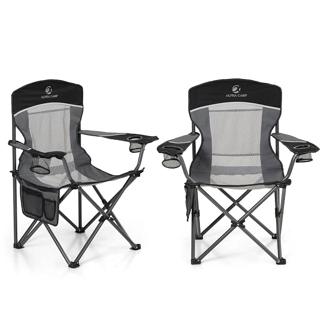 LETS CAMP 2 Pack Mesh Back Camping Chair Portable Folding Heavy Duty Outdoor Chair Support 330 LBS Durable