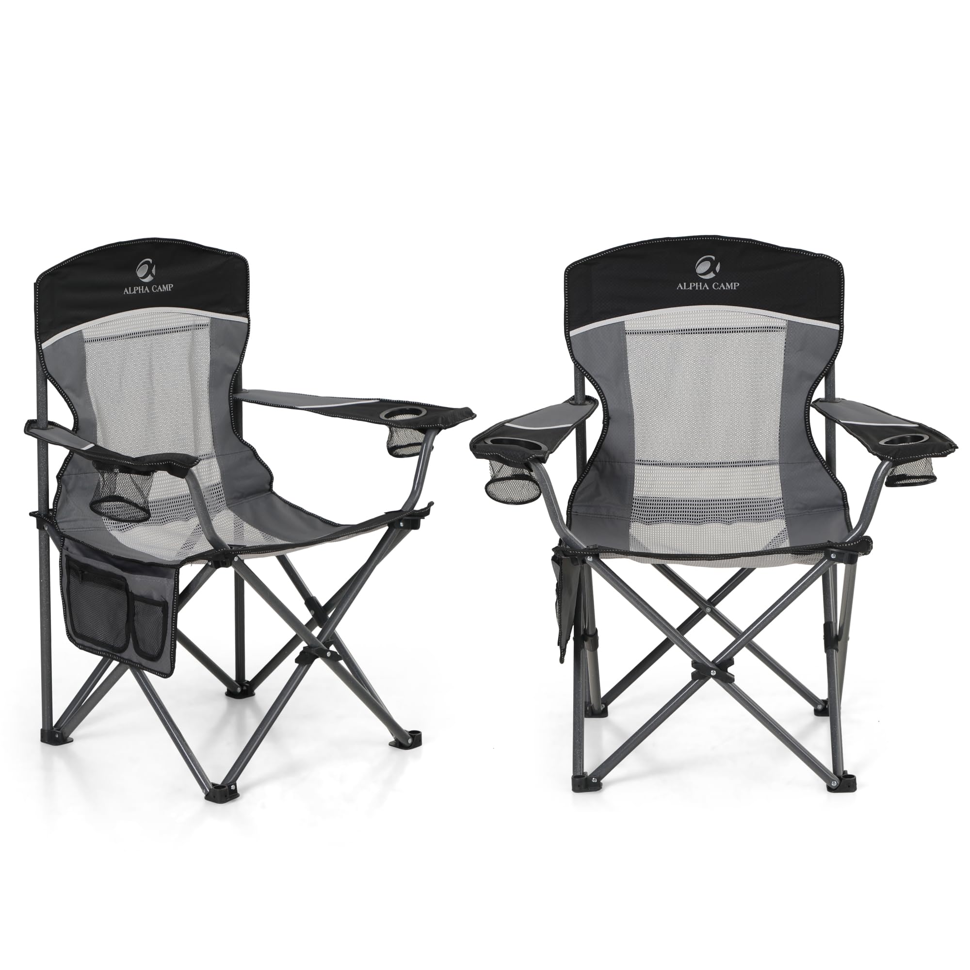 LETS CAMP 2 Pack Mesh Back Camping Chair Portable Folding Heavy Duty Outdoor Chair Support 330 LBS Durable