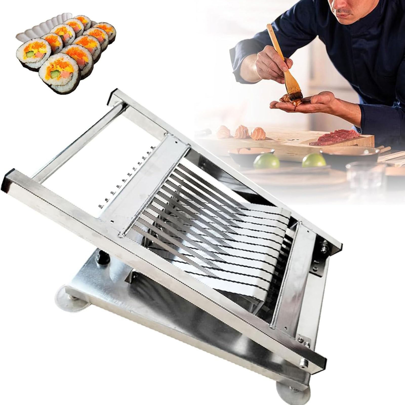 Sushi Rollschneider Maschine, Edelstahl Sushi Roll Slicer, Schneidet schnell gleichmäßige Segmente, 8/10/12 Abschnitte, für japanische Restaurants, Snackbar, westliches Restaurant