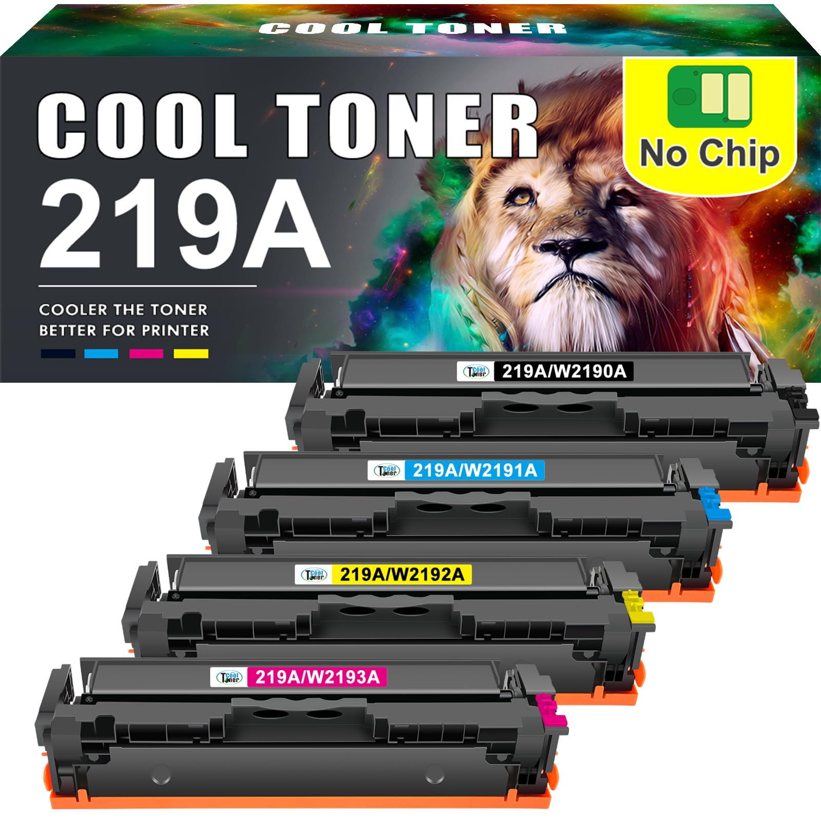 219A 219X 3302FDW 3302SDW 3302FDN Toner Nessun chip 4-Pack | Compatibili per HP Color LaserJet Pro MFP 3302FDW 3302FDNG 3302FDWG 3302SDWG 3202DN 3202DW Nero Ciano Giallo Magenta