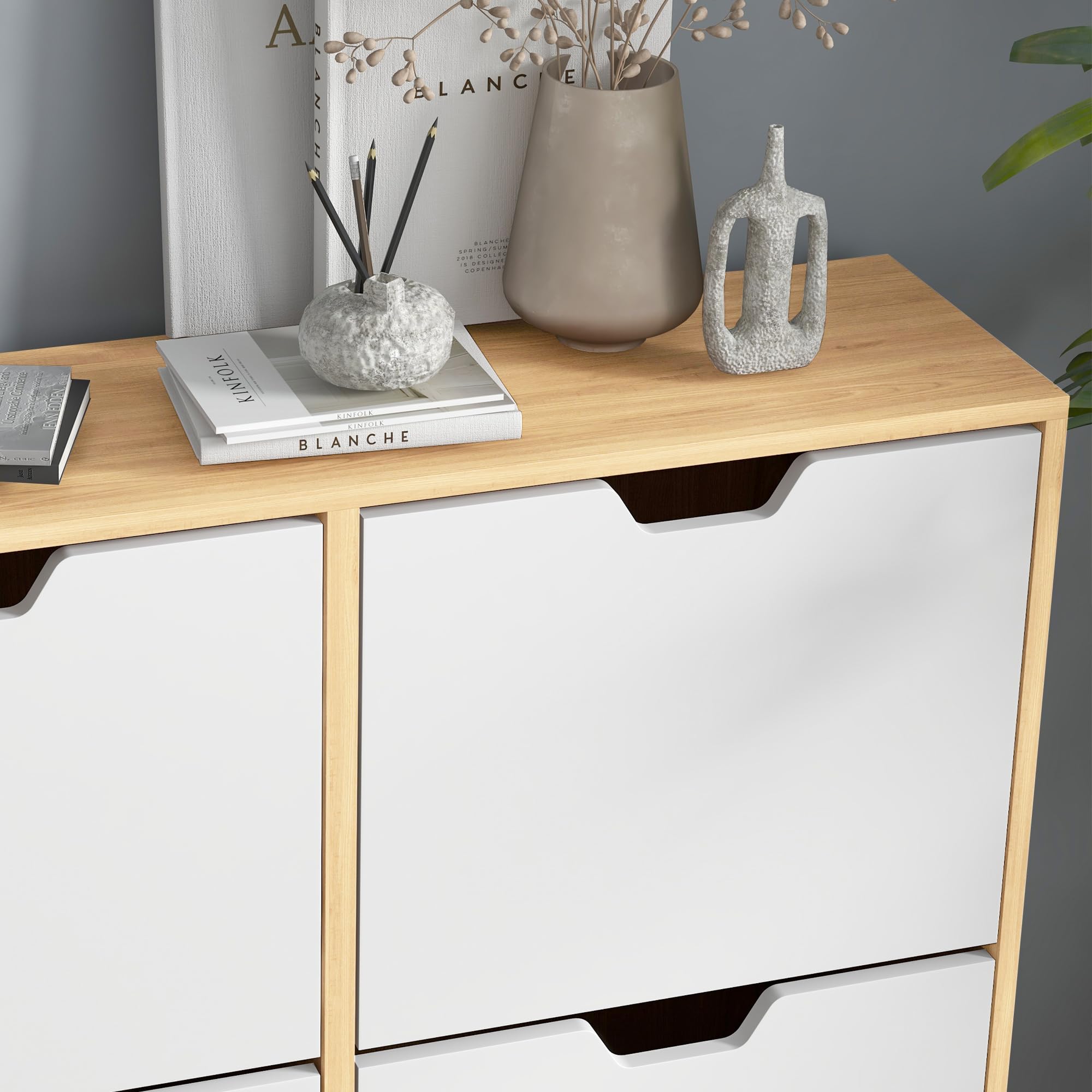 HOMCOM Scarpiera da Ingresso con 4 Cassetti Ribaltabili a 2 Livelli per 16 Paia di Scarpe, Mobile Scarpiera Salvaspazio con Ripiani Regolabile in Truciolato e Legno di Pino, 95x26x95 cm, Color Legno