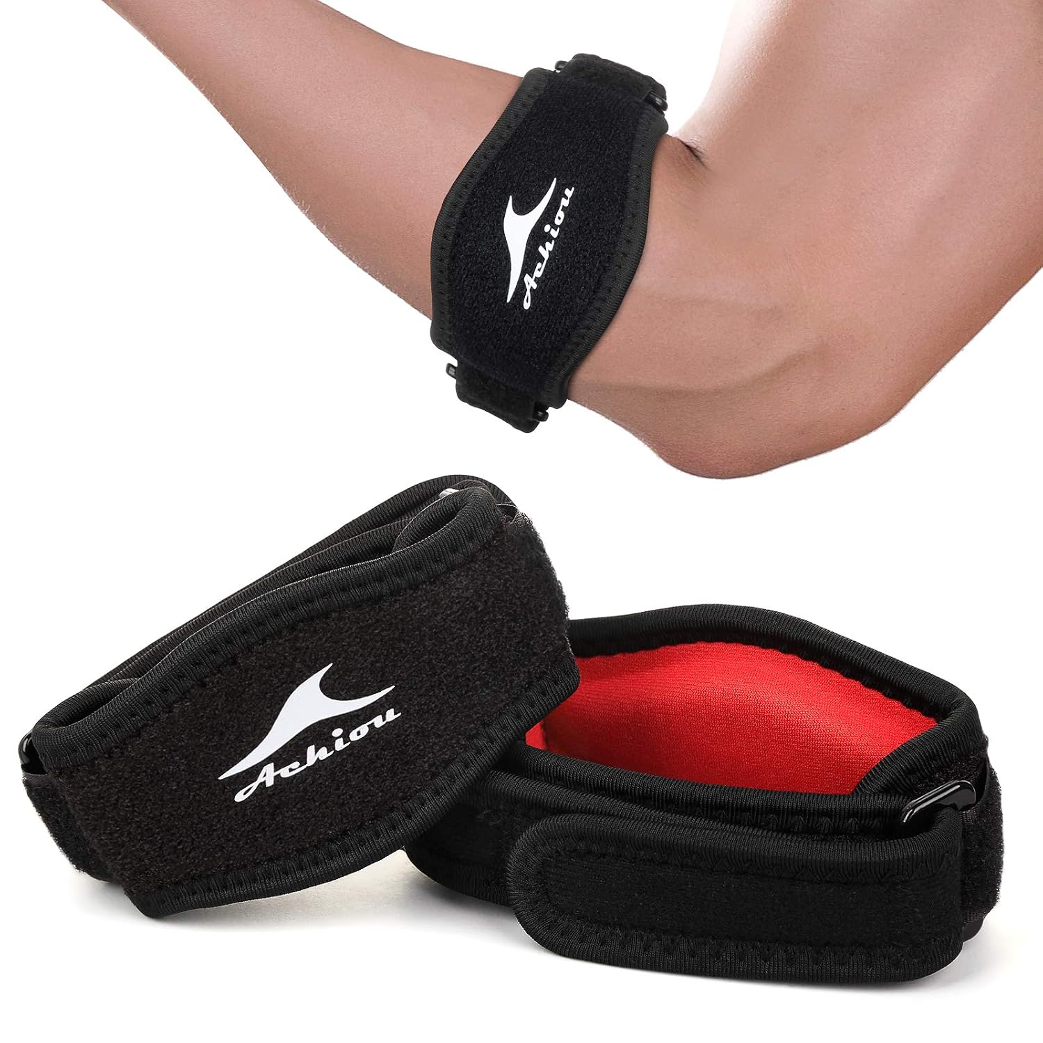 Achiou Tennis Elbow Brace 2 Pack, Compression Golfers Elbow Brace with 2 Pair of Straps for Both Men and Women, Adjustable Elbow Forearm Band, Elbow Support Brace for Tendonitis Pain Relief