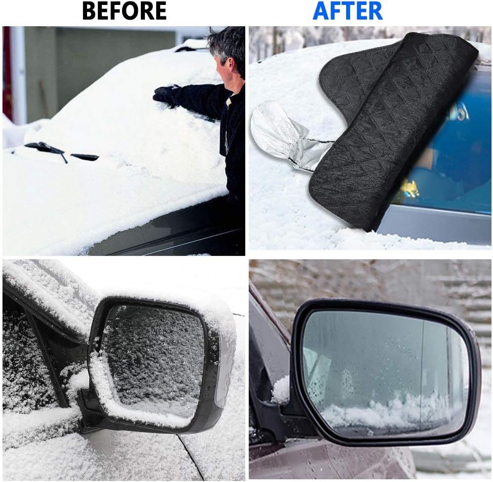 Vodche Car Windshield Snow Cover with Rearview Mirror Cover, 4 Layers of Protection and Embedded Magnets for Waterproof, Sunshade, Antifrost, Extra Large Size Fits Most Vehicles and SUVs