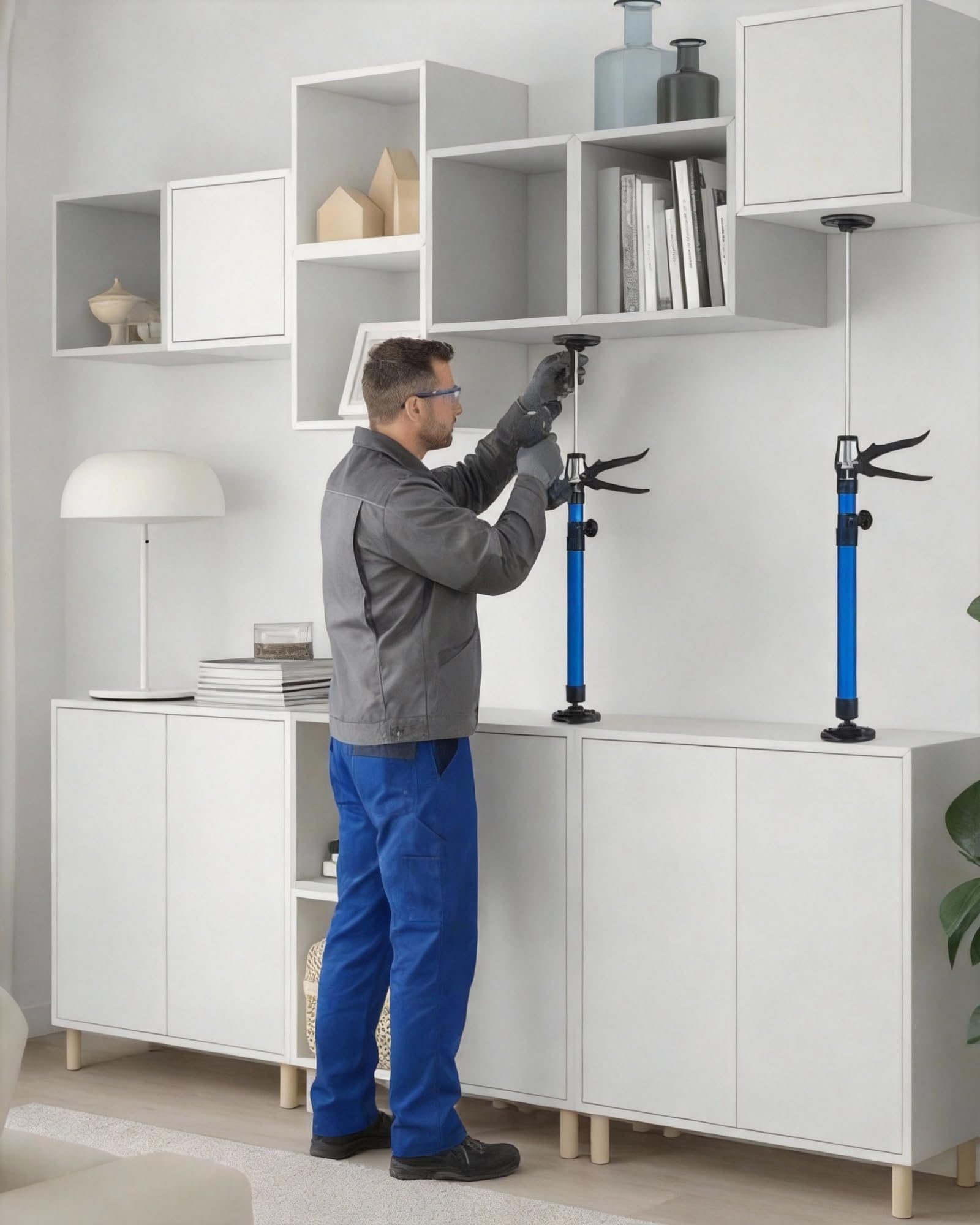 2 Stück Deckenstütze Montagestütze Einhandstütze Teleskopstütze: 50-115cm Zargenspanner Schrankheber mit 360° Drehung 50 kg Tragkraft für Deckenplatten Küchenmontage Heimwerker