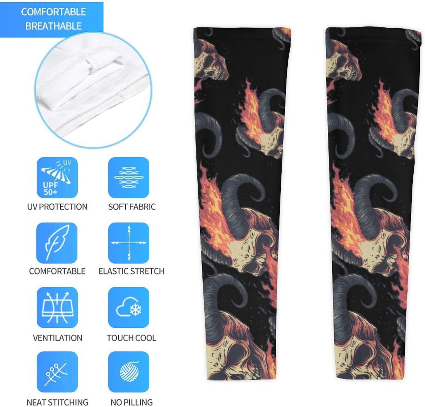 Skull Goat Arm Sleeves Sun Protection Sleeves Sports Cooling Arm Compression Sleeve for Men Women