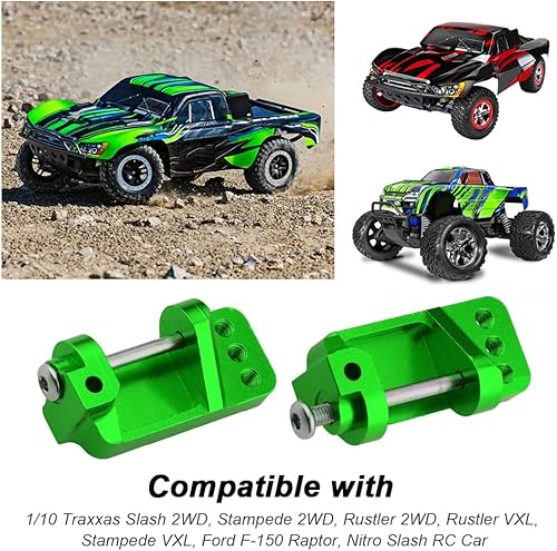 Miniatura 2 de HobbyPark Bloques de ruedas de aleación de aluminio para RC 110 Traxxas 2WD Slash, Stampede, Rustler, Nitro Slash, reemplaza la parte 3632 (verde)