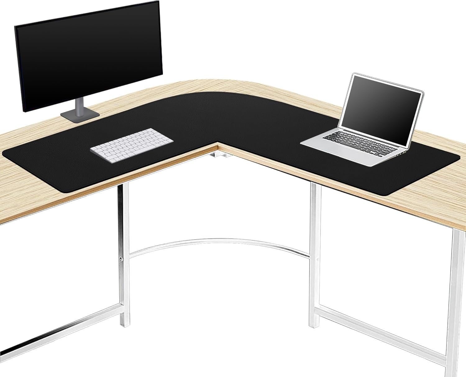 Amazon.com : Cacoy L Shaped Computer Desk Pad, PU Leather Desk Pad ...