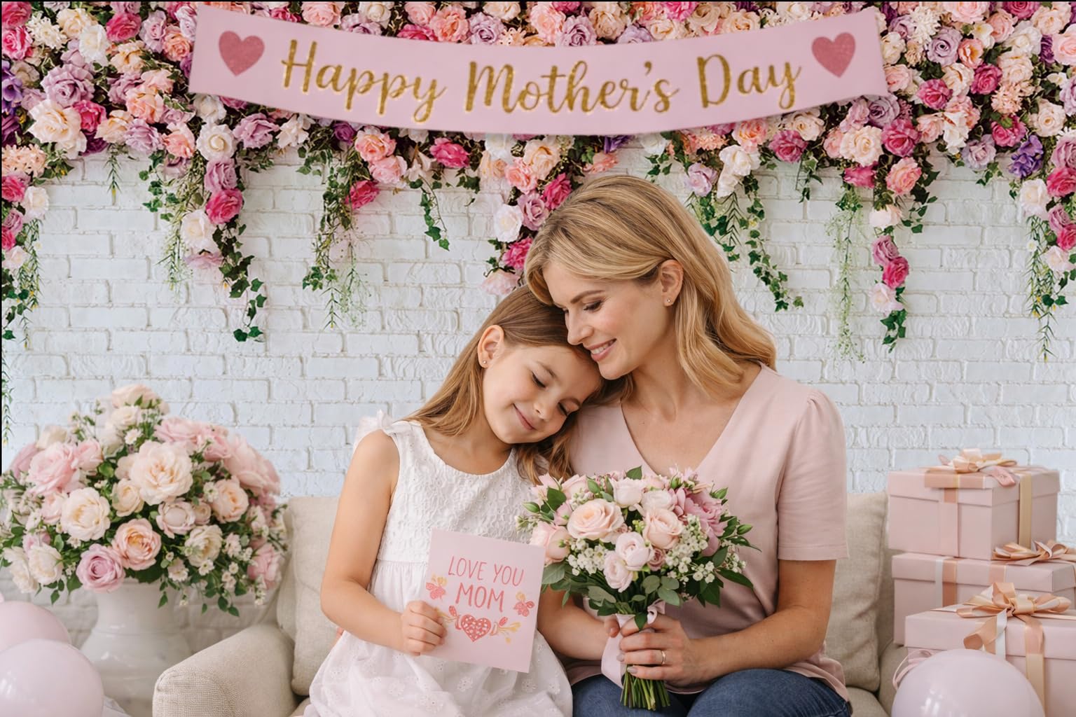 134 Fotohintergrund, 3x2.4 m, weiße Ziegelmauer, Blumen, Valentinstag, Hochzeit, Brautschmuck, Babyparty, Geburtstag, Party, Fotografie, Hintergrund, Dekoration, Fotokabine, Requisiten