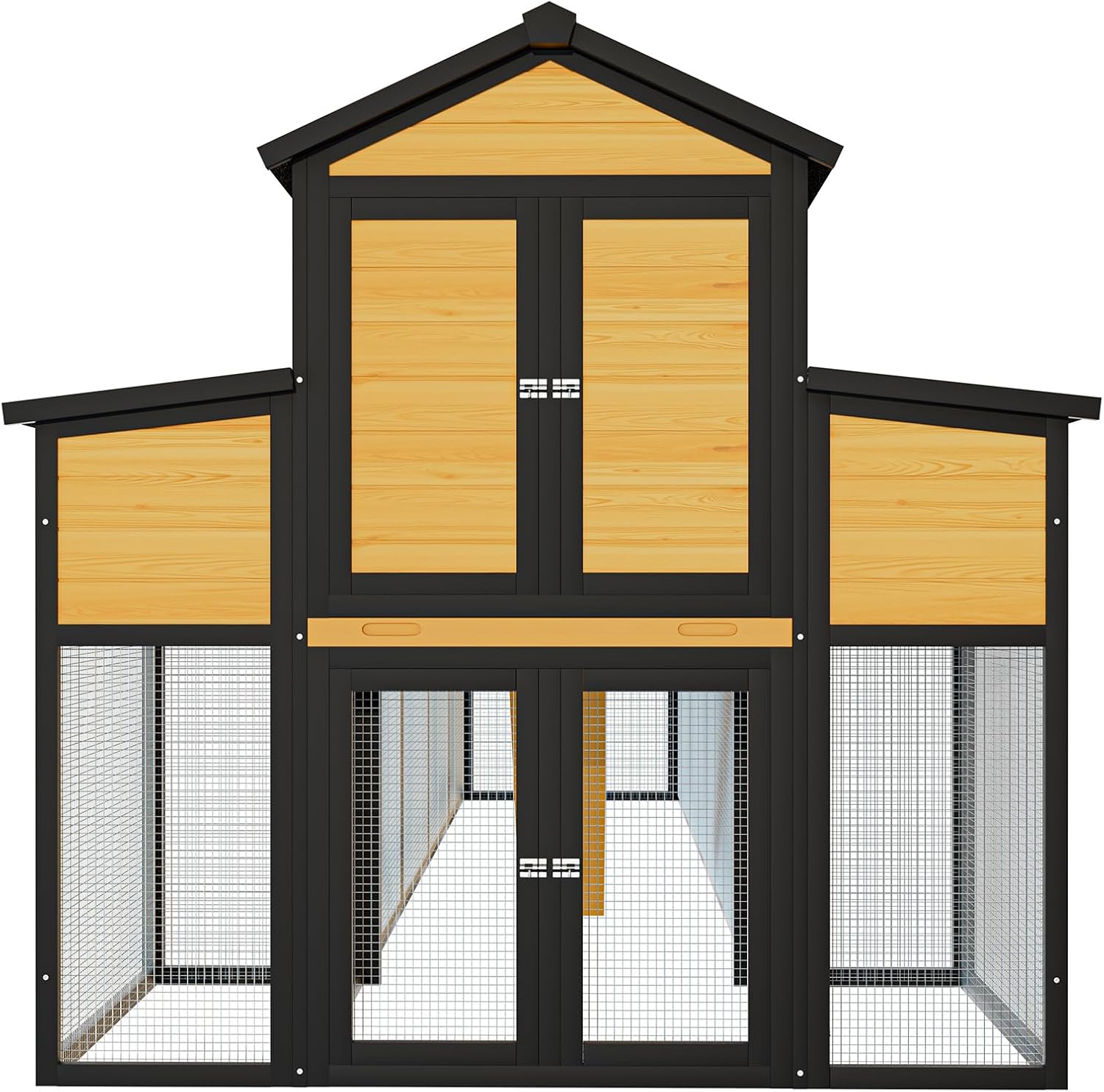 Wooden Chicken Coop with Run, 150" Large Chicken House Poultry Pet Hutch with Nesting Boxes, Pull-Out Tray, Outdoor Chicken Tractor with Sliding Door, Predator-Proof Wire Mesh, Black