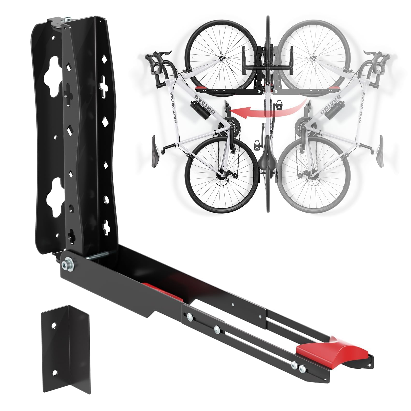 Urban Deco Soporte de pared para bicicleta giratorio, soporte de pared para bicicleta, ahorra espacio, soporte de pared para el garaje, fácil montaje y desmontaje de la suspensión de la bicicleta