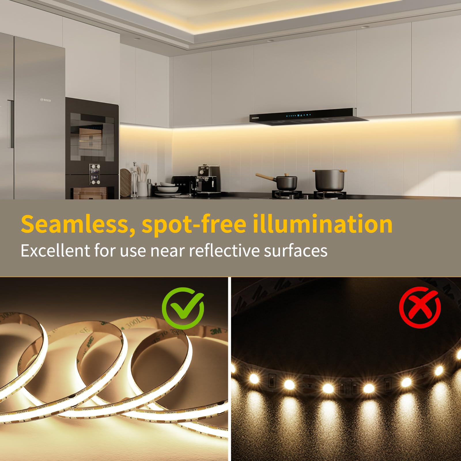 SIRYYUI USB LED Light Strip, 5V Strip Light 1.5M Dotless COB Light 480LEDs 4000K Natural White - Image 2