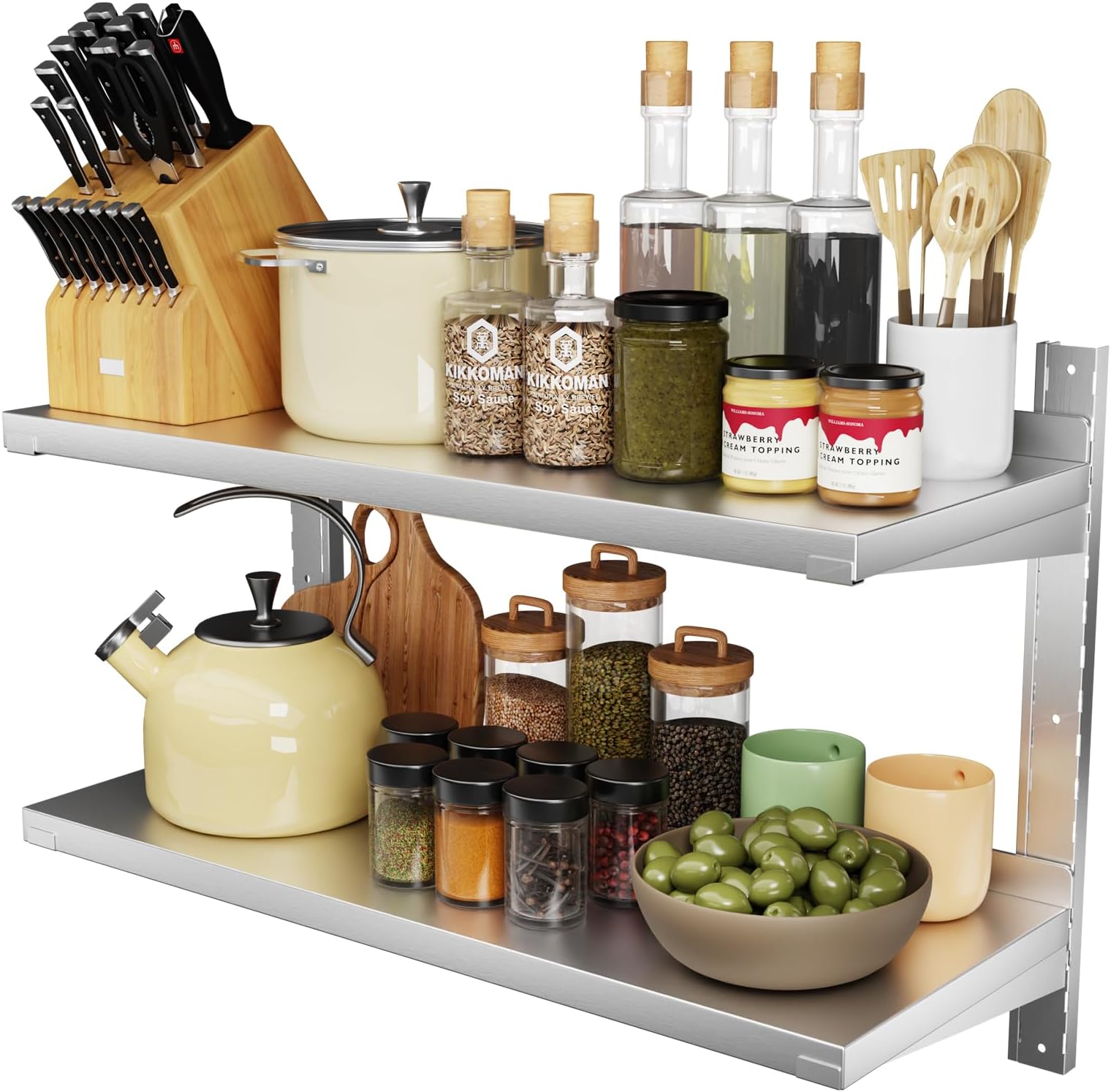 TAIMIKO 2x Stainless Steel Shelves Kitchen Wall Shelf Catering Storage Bathroom Shower Corrosion Resistant (100x32cm)