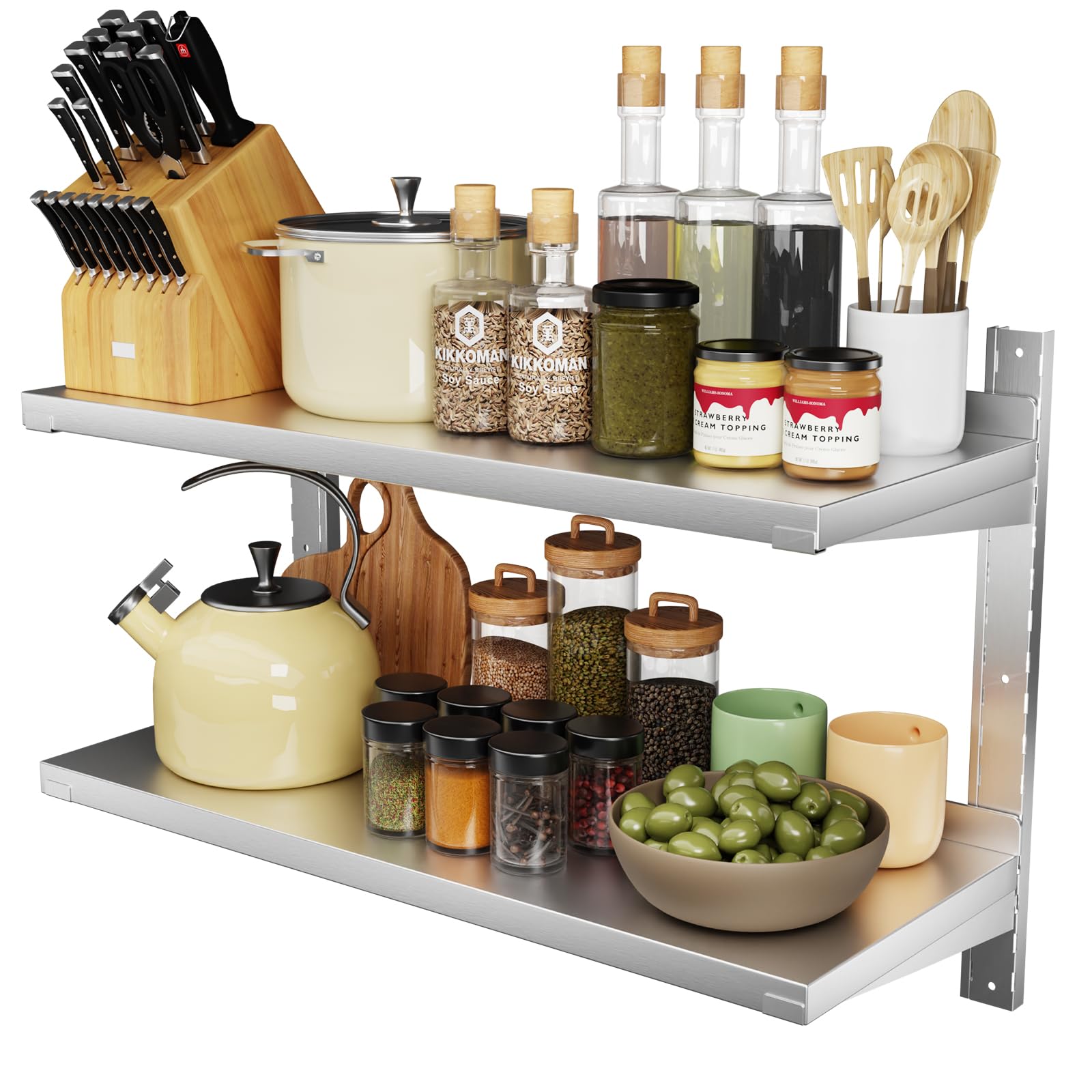 TAIMIKO 2x Stainless Steel Shelves Kitchen Wall Shelf Catering Storage Bathroom Shower Corrosion Resistant (100x32cm)