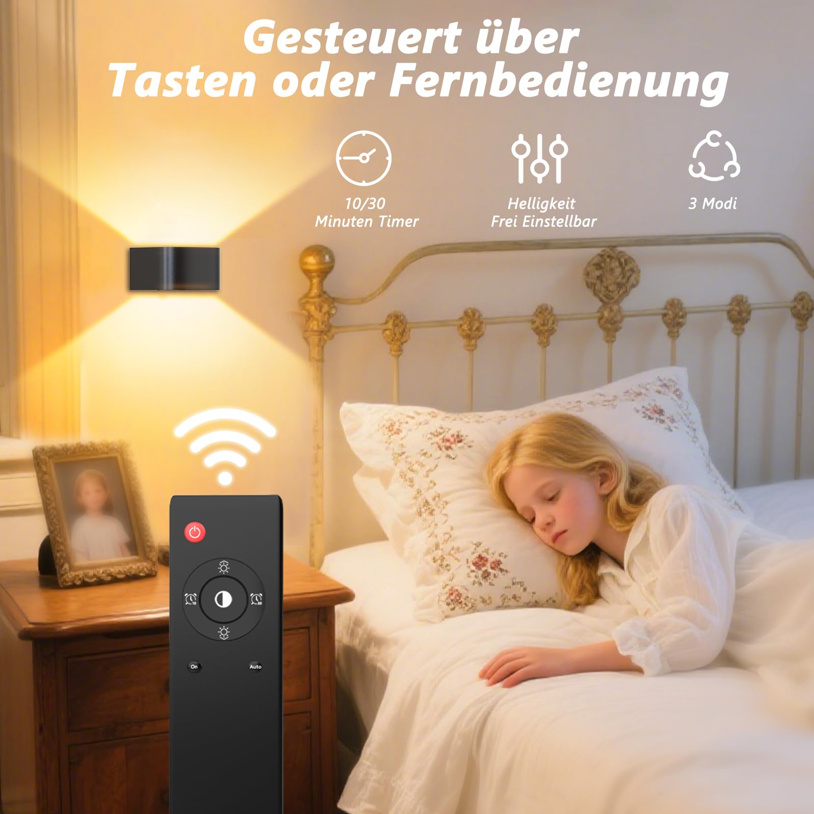 LED Wandleuchte Innen mit Bewegungssensor, 2 Stück 4000mAh Akku Kabellose Wandlampe mit Fernbedienung, 3 Farben/Modi Ohne Bohren Wanddeko Wandleuchte für Schlafzimmer Wohnzimmer Treppe Flur