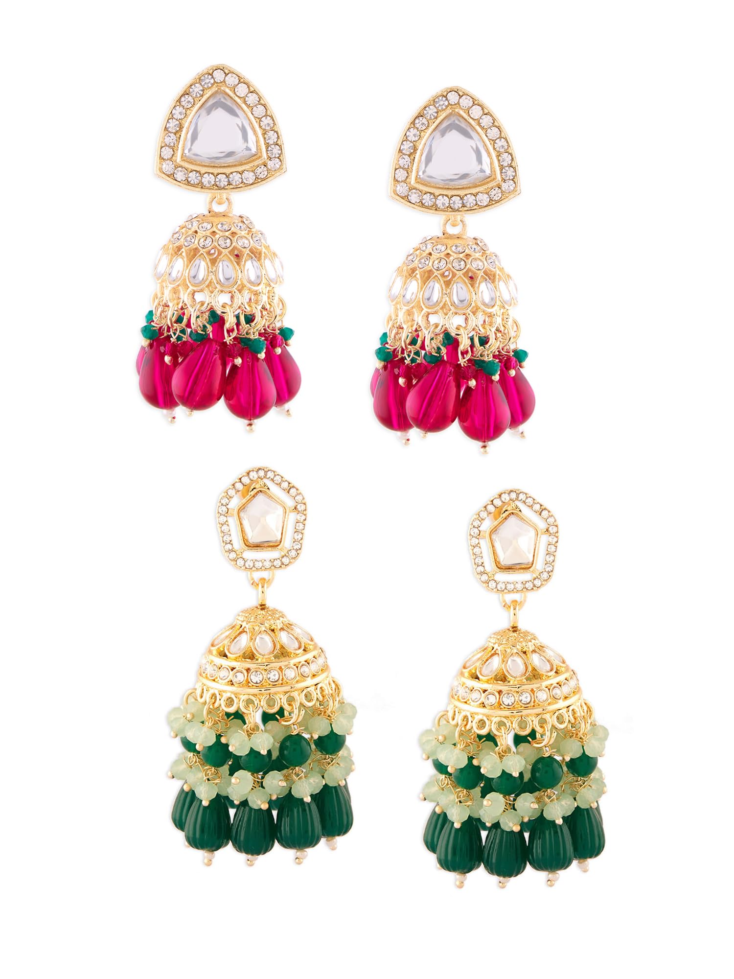 Combo of 2 Multicolor Stones Cluster Beads Drop Statement Jhumki Earrings For Women-ZPFK18949-image-31