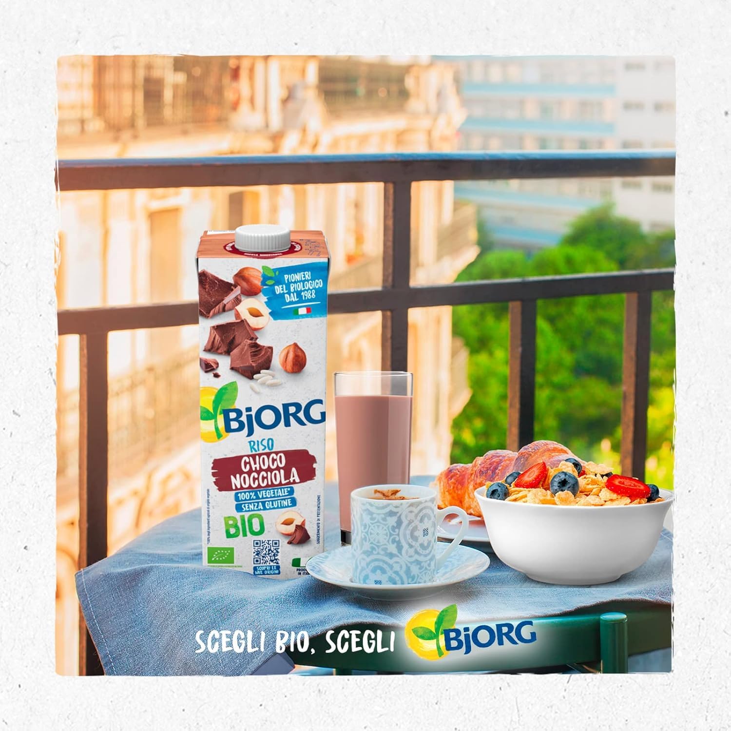 BJORG Bevanda di Riso al Cioccolato e Nocciole, Bevanda Vegetale a Basso Contenuto di Grassi, Ideale per Ricette Dolci, Senza Glutine, Gusto Goloso, Vegan, Prodotto in Italia, 12 x 1L