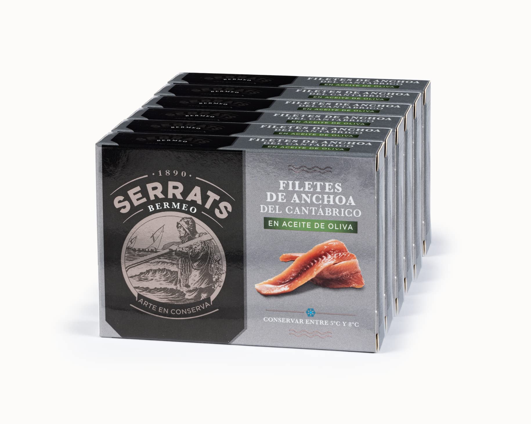 CONSERVAS SERRATS - Sardellen aus dem Kantabrischen Meer in Olivenöl - 6 Dosen x 85g (Gesamt: 510g) - In Traditioneller Salzlake Gereift - Handgereinigt - Gourmet Premium