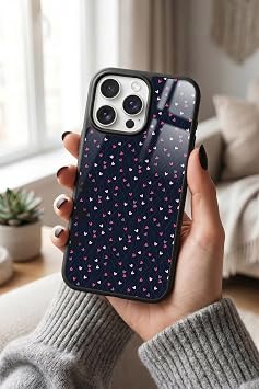 Apple iPhone 15 Pro Max ile Uyumlu Kalp Deseni Tasar ml  Glossy Premium K l f, Silikon, Siyah iPhone 15 Pro Max - KALP-1