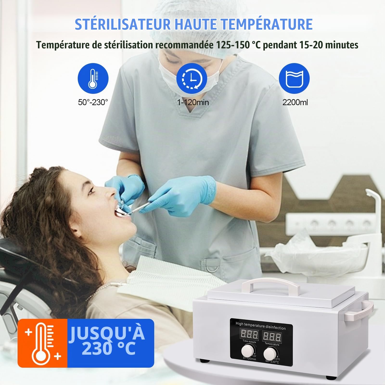 Nouveau stérilisateur pour instruments de beauté, stérilisateur à chaleur sèche 300 watts, stérilisateur 230°C pour instruments de manucure, avec affichage de la température et minuterie