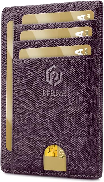 Portfel Damski Mały, Smukły, Lekki, Minimalistyczny Etui na Karty, Blokowanie RFID, Portfel Męski Slim, Small Wallet, Świetny Pomysł na Prezent Pudełko - Purpura