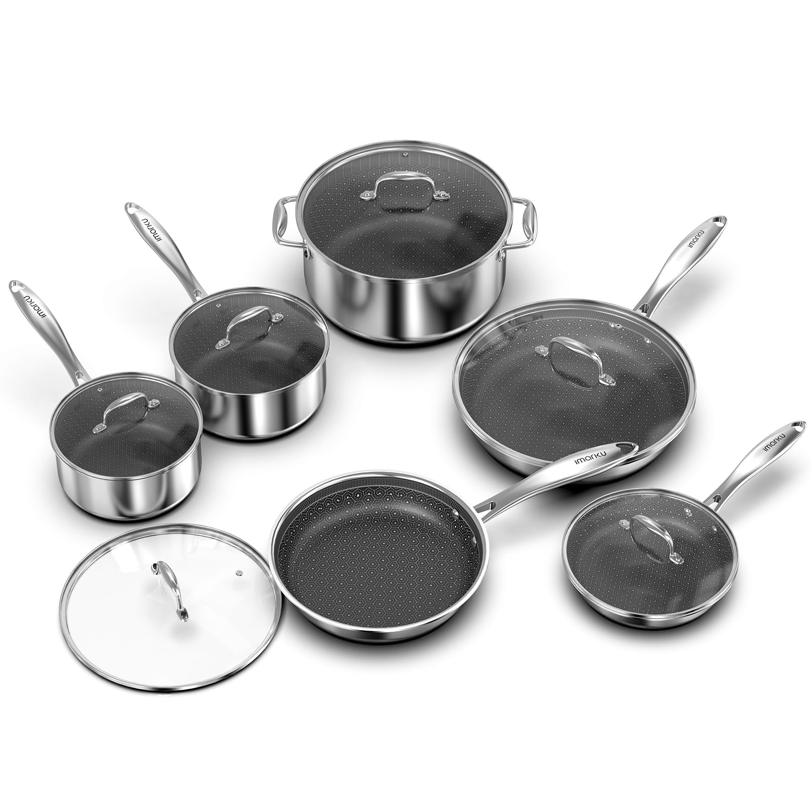 imarku 12-Piece Hybrid Stainless Steel Cookware Set, Ceramic Nonstick