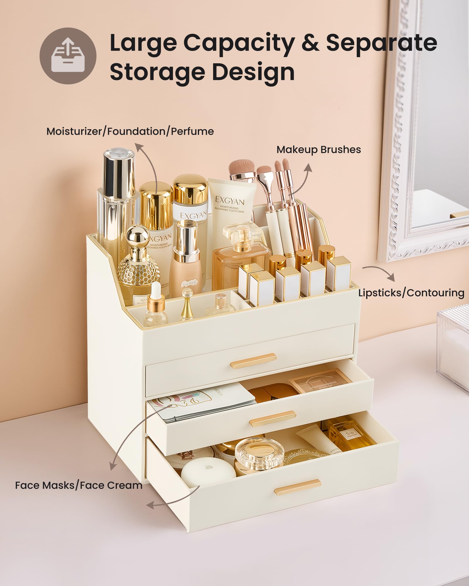 Lolalet PU Leather Makeup Organizer for Vanity Desk