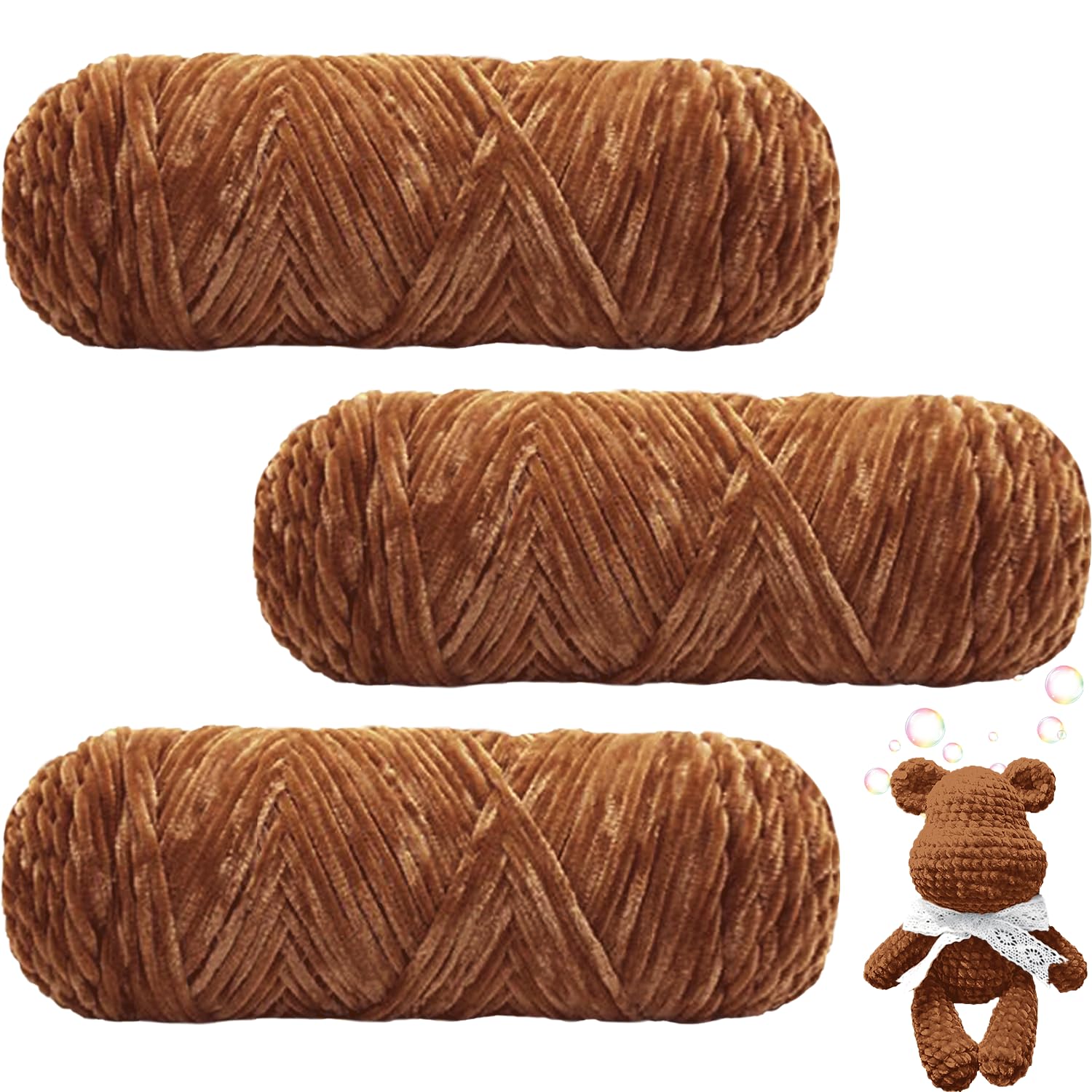 Maxee 300g(3×100g) Samtig Babywolle, Samt Velvet Wolle Chenille Garn, Kuschelweich Chenillegarn, Flauschige Weich Plüschwolle, Häkelgarn Wolle Zum Stricken & Häkeln-15