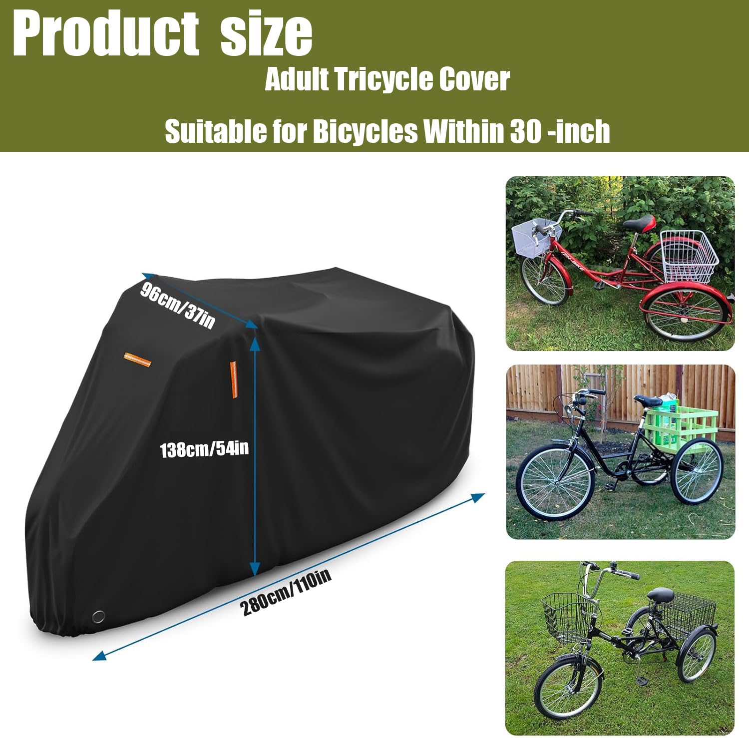 Housse Imperméable Pour Tricycle Adulte QZMVER - Nylon 210D - 77x112x191 Cm - Anti-UV Et Anti-Poussière