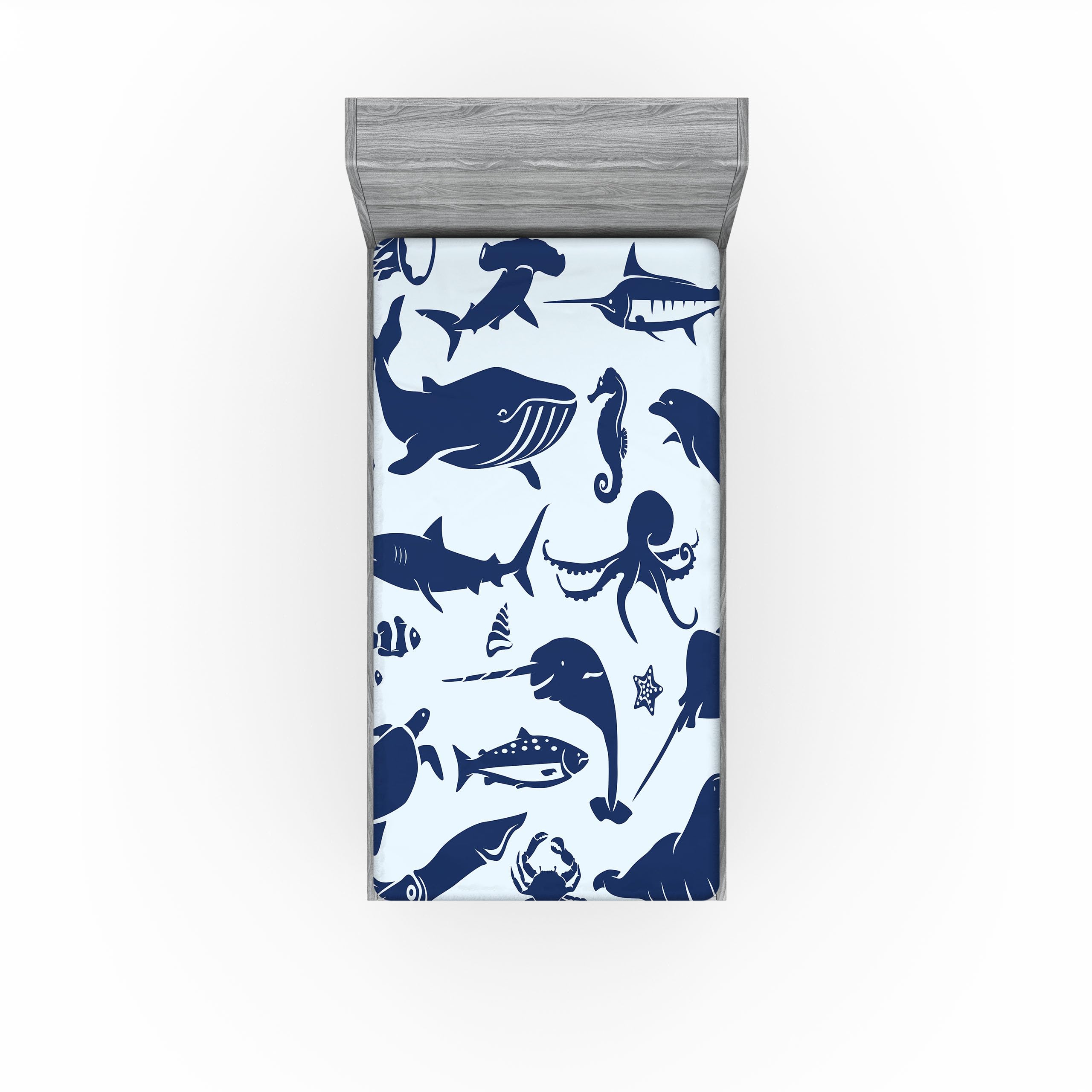 Ambesonne Nautical 2 Pack Fitted Sheet, Seal Life Aquatic Animals, Bed Cover All-Round Elastic Deep Pockets 2 Pieces, Package Contains 2 Twin Size Fitted Sheets, Blue Night