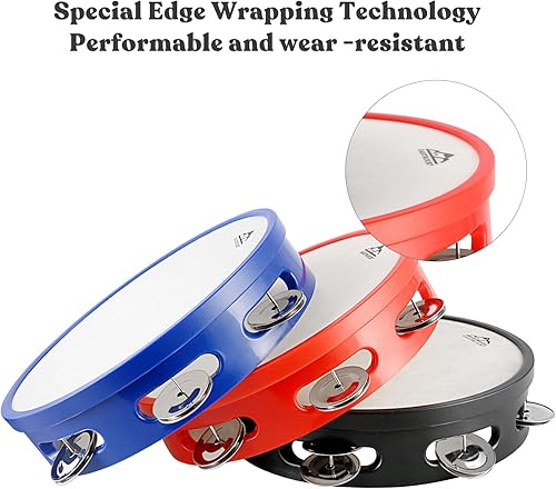 Miniatura 4 de EASTROCK Pandereta de 8 pulgadas, campana de tambor de mano de abedul de metal, jingles de percusión musical, campana, pandereta, instrumento