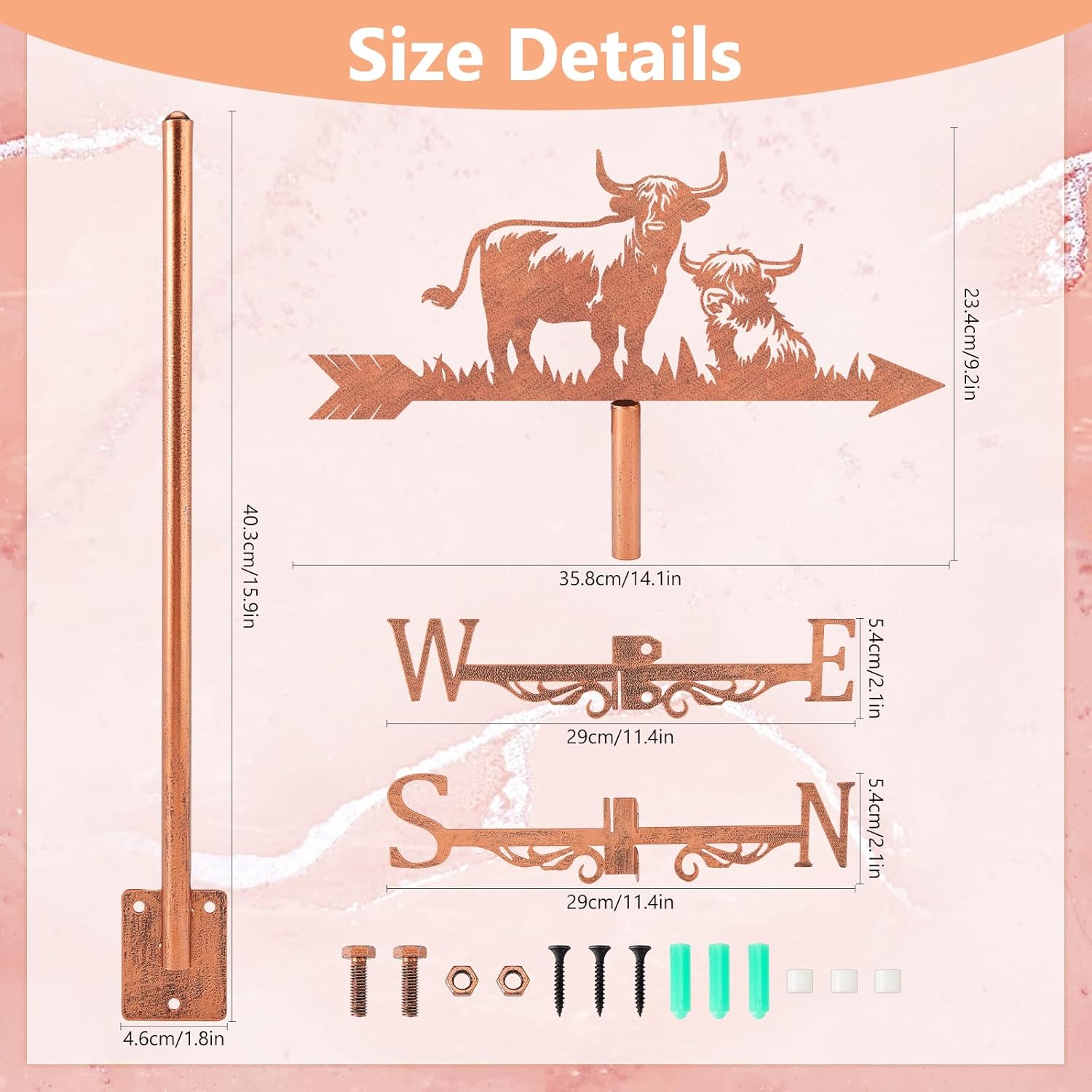 SUPERDANT Highland Cattle Weather Vane Cattle Weathervanes Metal Wind Vanes Animal Weather Vanes Weathervane Garden Ornament for Farmhouse Garden Outdoor Yard Roof Shed Paddock Decoration