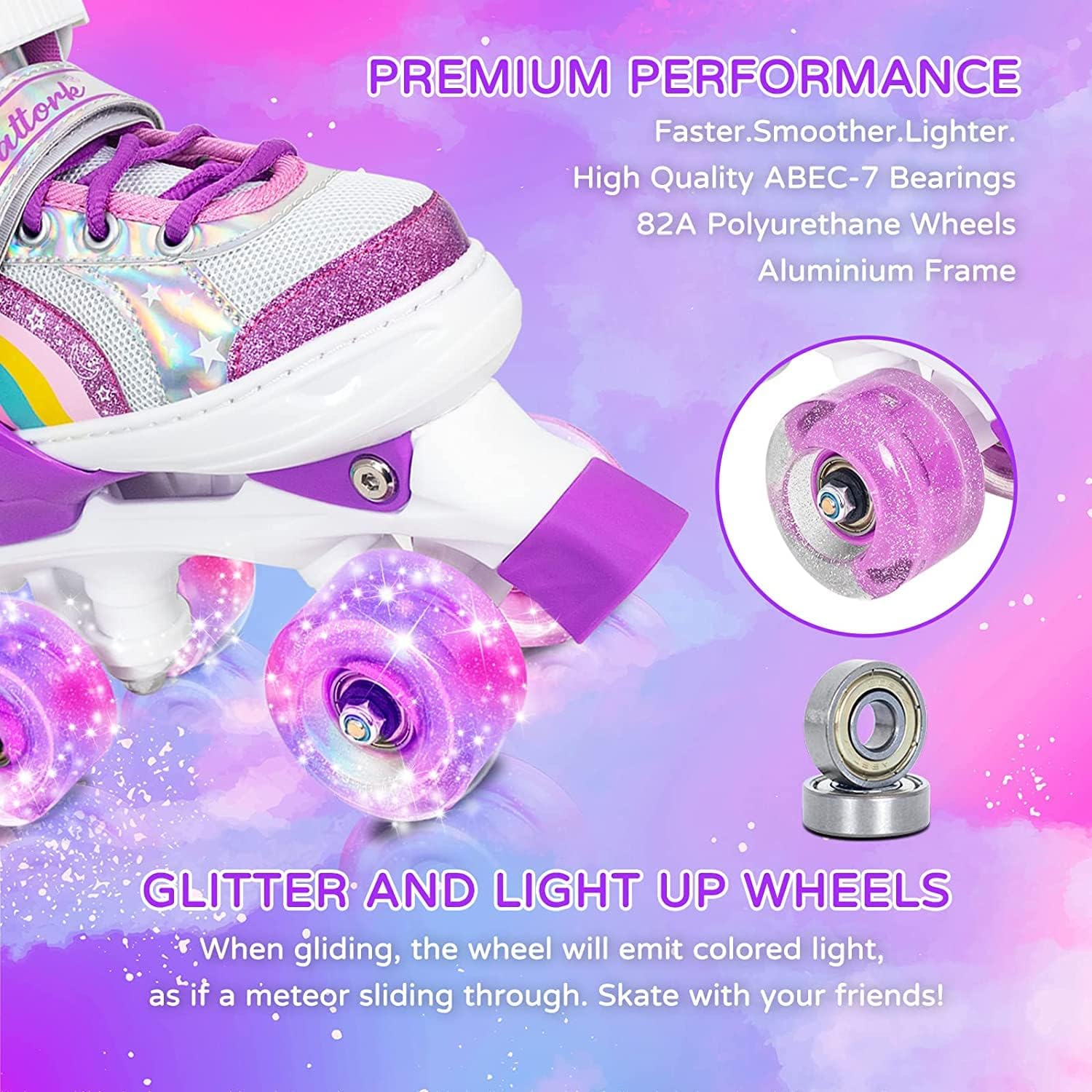 Roller Skates for Boys and Girls, 4 Sizes Adjustable Skates for Kids Youth with All Light up Wheels, Full Protection for Toddler's Indoor and Outdoor Play