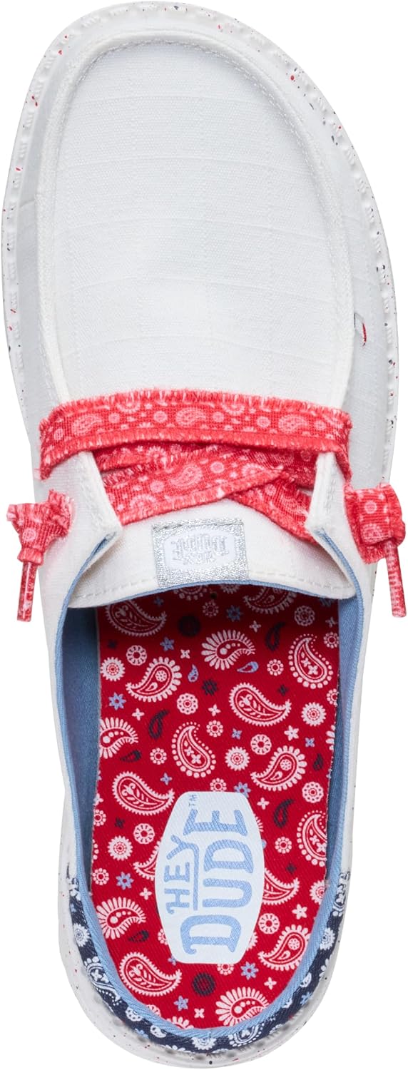 HEYDUDE Women's Wendy Slip Americana Paisley Slip On Loafer | Elastic Lace Travel Ready Shoes